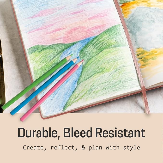 BROWNSTONE JOURNALS A4 Sketch Book Hardcover - 80 Sheets 100 GSM Paper 8.5"x11.5", Lay Flat, Vegan Leather Cover, Elastic Band, Back Pocket, Art Drawing Book (Rose Wood)