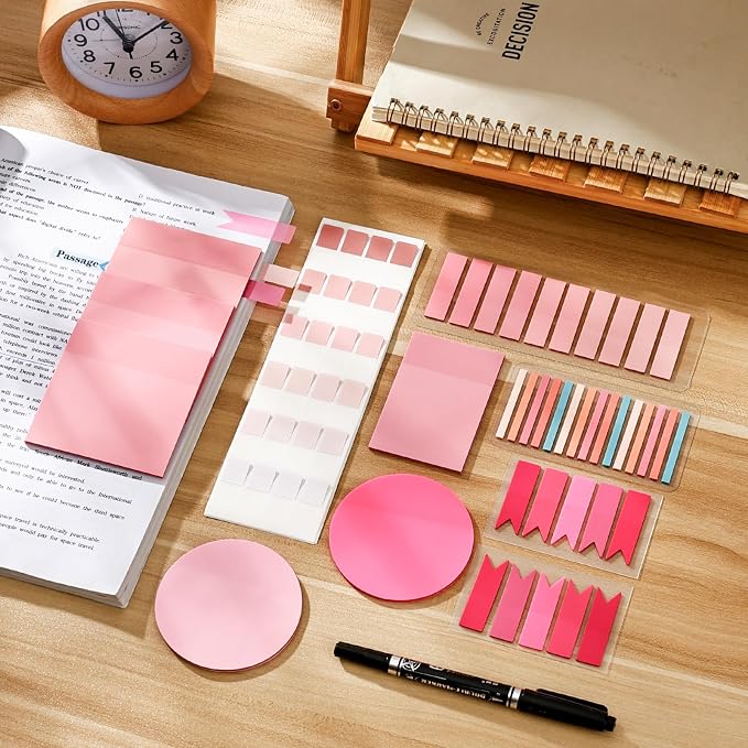 BAYTORY 1240 Sheets Transparent Sticky Notes, Clear Annotation Kit (Pink) | 3 x 3 inch Page Markers, Translucent Self-Stick Index Tabs for Reading Bible Office Journaling