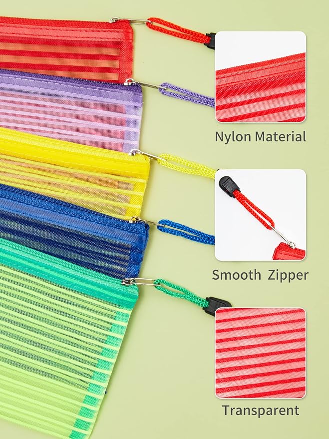 JARLINK Zipper Mesh Pouch, 40 Pcs multi-use Pencil Bags in 10 Colors | Multipurpose Pencil Pouch Bulk for School, Office Supplies, Cosmetics, Makeup&Travel Accessories, Solid Color