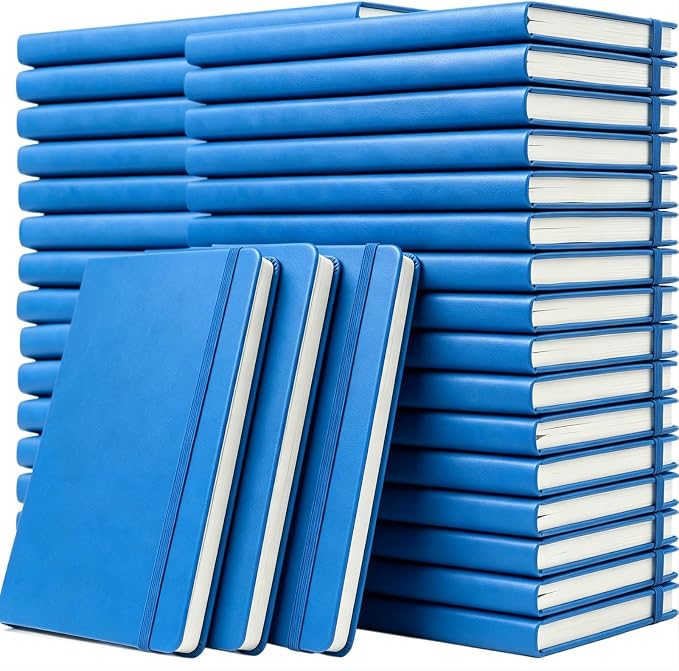 36 Pack Pu Leather Lined Journal Notebooks, A5 Executive Notebooks Bulk, 5.5 x 8.3 Inch Hardcover Notepad for Business Office School (blue)