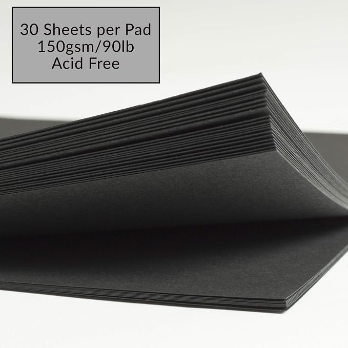 Black Paper Sketch Pad - 12 x 9 (Pack of 2) 30 Sheets (90lb/150gsm), Top Spiral Bound with Perforated Pages for All Dry Media Graphite & Colored Pencils, Gouache, Charcoal, Gel Pens, Chalk
