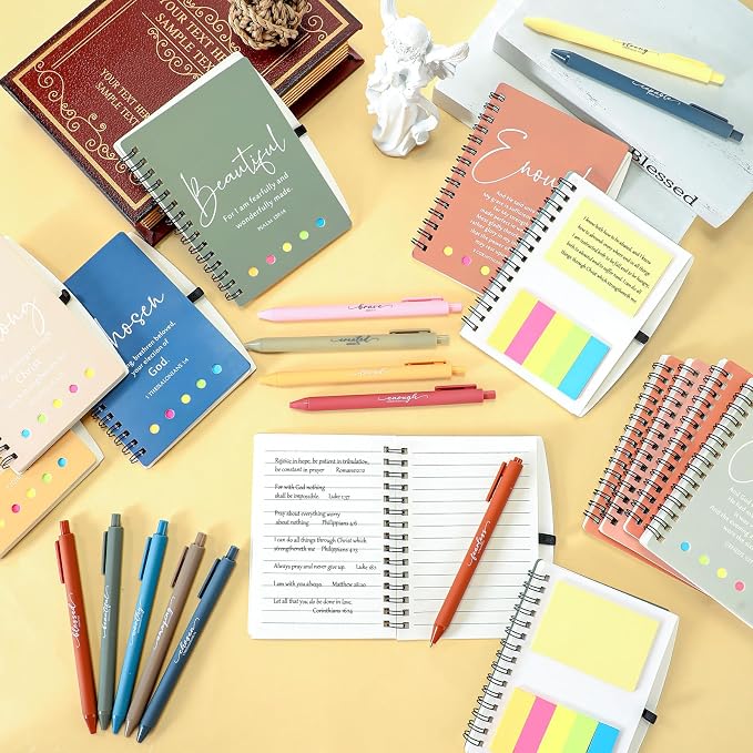 Kosiz 12 Sets/24 Pcs Christian Gifts Bulk Prayer Journal Scripture Notebook, Bible Pen (Classic,Morandi)