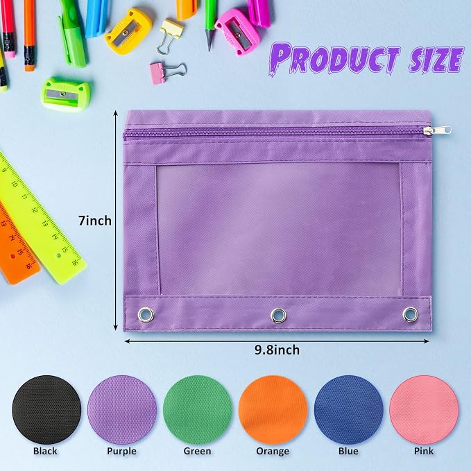 Marspark 48 PCS Pouch Bag for 3 Ring Binder - Bulk Zipper Pencil Binder Pouches with Clear Window for Utensils Storage Supplies(Multicolor)