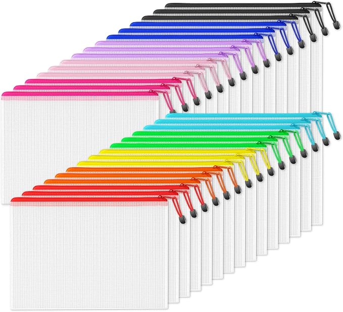 SUNEE Mesh Zipper Pouch 11x16 in (10 Colors, 30 Packs), Large Mesh Zipper Pouch Bags for School Office Supplies, Puzzles & Games, Travel Accessories
