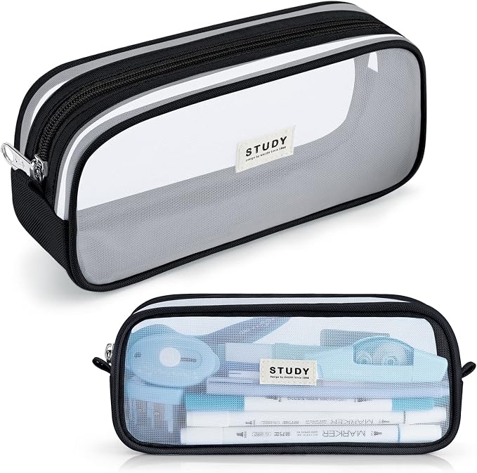 KALIDI Grid Mesh Pencil Case Large Capacity Pencil Case Big Pencil Pouch With Zipper Simple Stationery Bag Aesthetic Pen Bag for School Teen Girl Boy Multi-Purpose bag for office Men Women