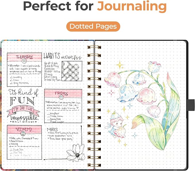 AHGXG Dotted Journal Notebook, 160 Pages, A5 Medium Size (5.7'' x 8.3'') | Hardcover, 100 GSM Thick Paper, for Journaling, Planning, Tracking (Colourful Tree)