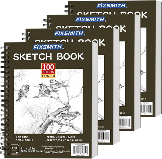 FIXSMITH 9"X12" Brown Sketch Book, 400 Sheets (68 lb/100gsm) Spiral Sketchbook, Acid Free Drawing Paper, Sketch Pad for Beginners,Artists & Professionals, Bright White