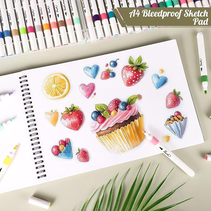 A4 Marker Paper Pad 40 Sheets, 8.3×11.7 Inch Bleedproof Art Sketch Pad, 73lb/120gsm Drawing Paper Spiral Sketch Book, Painting Coloring Alcohol Marker Paper for Beginners, Artists, Gift | 120gsm Acid-Free Bleed Resistant Paper, Lays Flat, Tear-Off Page...
