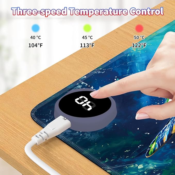 Heated Desk Pad Large Mouse Pad 23.6 x 14.1 inch with 3 Levels Heating & Auto Shut-Off Warm Mouse pad PU Leather Computer Mousepad for Home Office Work - Colorful Turtles