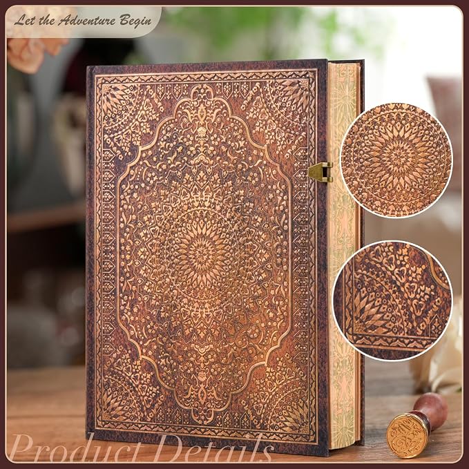 Retro 3D Red & Gold Foil Hardcover Journal - 192 Lined Pages, Inner Envelope Pocket - Writing Notebook & Travel Diary for Special Memories