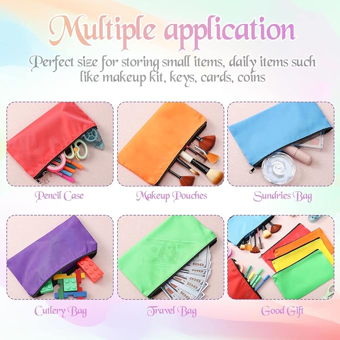 Sherr 96 Pack Pencil Pouches Bulk, Blank Zipper Pouch 8.3 x 4.7 Inch Pencil Bags Makeup Bags for Classroom Office School Supplies Organizing Storage Case and Travel Accessories in 12 Colors