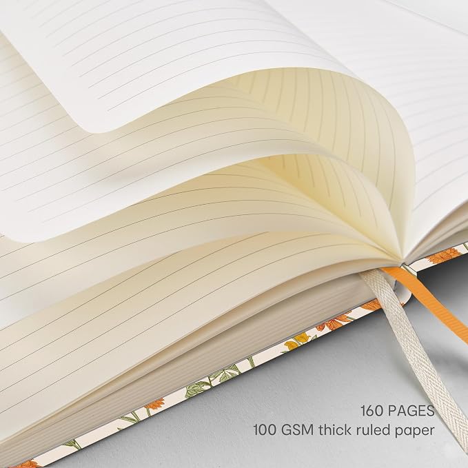 &And Per Se Lined Hardcover Notebook – A5 5.7"x8" College Ruled, 160 Pages, 100gsm Thick Paper – Aesthetic Journal for Women, Gift-Ready Planner, Everyday Writing Notebook (Wild Flowers)