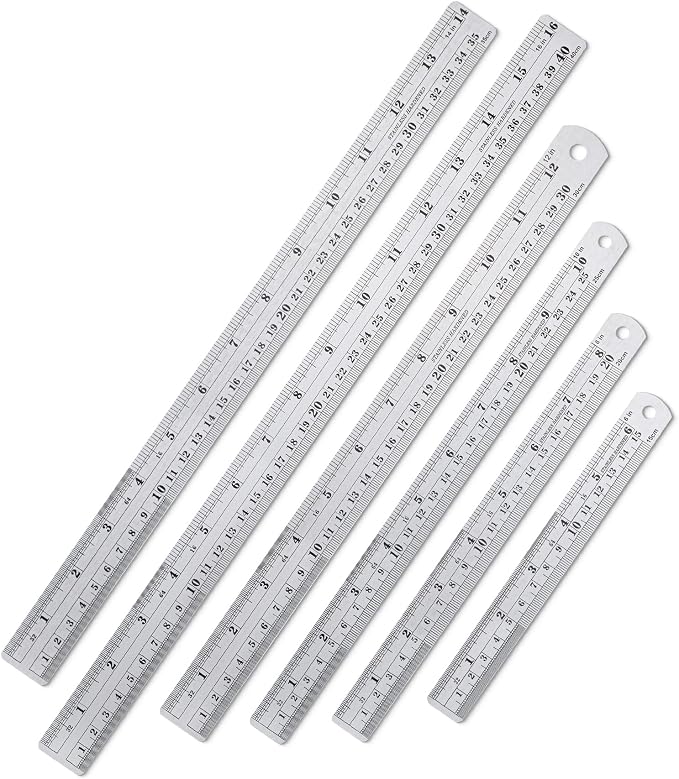 Mr. Pen- Metal Straight Edge Ruler, 6 pcs, 6", 8", 10", 12", 14", 16" | Stainless Steel Ruler Set, Imperial & Metric Measurements for Drawing, Home, Office, Engineering