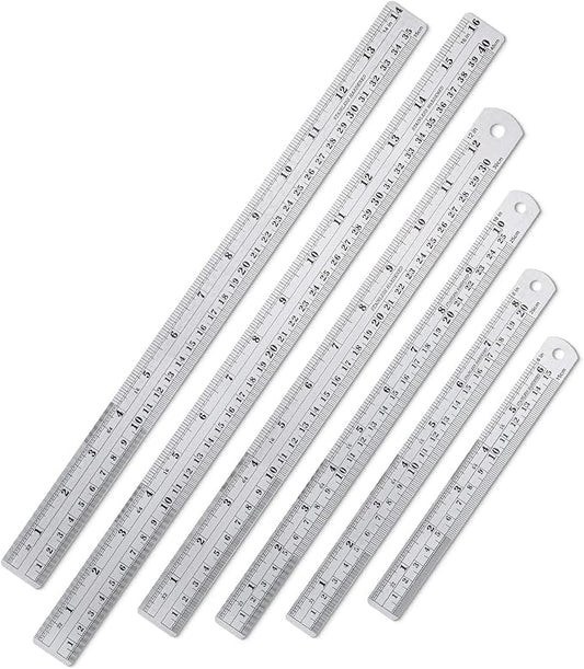 Mr. Pen- Metal Straight Edge Ruler, 6 pcs, 6", 8", 10", 12", 14", 16" | Stainless Steel Ruler Set, Imperial & Metric Measurements for Drawing, Home, Office, Engineering