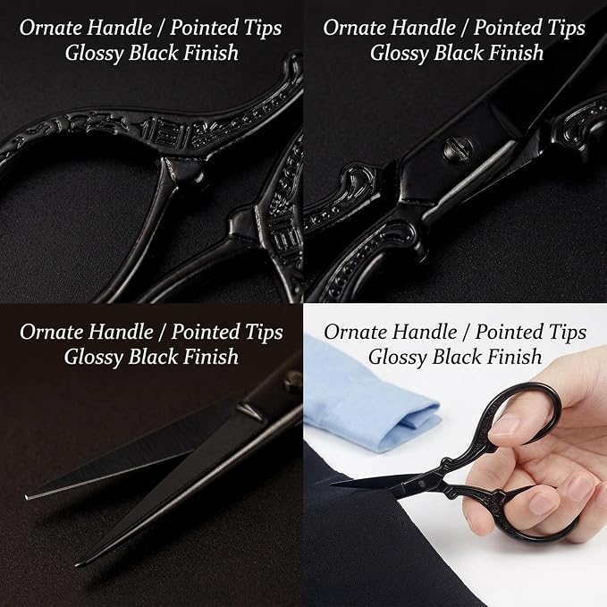 BIHRTC 3.6 Inch Embroidery Black Sharp Tip Stainless Steel Scissors Small Sewing for DIY Sewing Art Work Cross Stitch Household Needlepoint Scissors