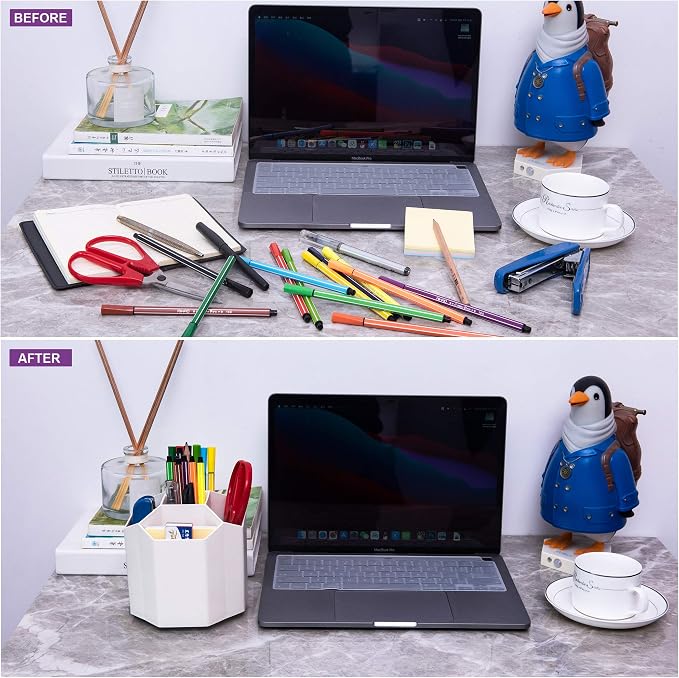 Siveit Desk Pencil Pen Holder, Rotating Pen Organizers 360-Degree 5 Grid Pen Holder for Desktop Storage Stationery Supplies Organizer, Home, Office, School, Kids, White