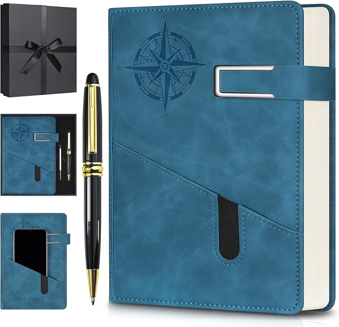 Lined Notebook Journal for Men Women, College Ruled Notebook, Hardcover Leather Journal with Pen & Gift Box, 256 Pages Thick Daily Diary, Professional Notebooks for Work, School, Business, Writing, A5