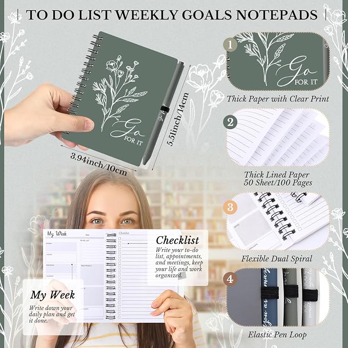 Resurhang 20 Pcs 10 Sets Inspirational Small Spiral Notebooks Pens, Boho | Back to School Gifts for Teacher Students, Employee Appreciation Gifts Bulk, Mini Flower Pocket Journals, for Office Staff