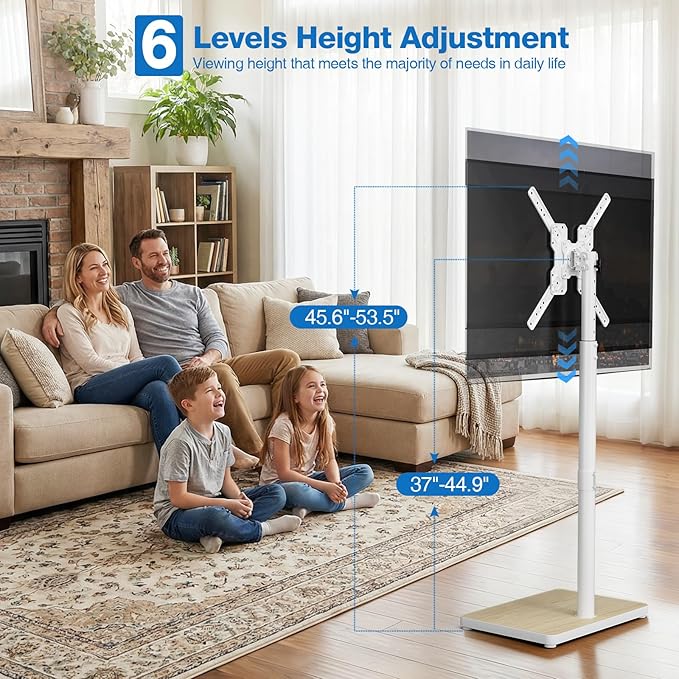 Swivel/Tilt Universal Floor TV Stand with Mount for 13-55 Inch TVs or Monitors, Height Adjustable Tall TV Stand with Sturdy Wooden Base Hold up to 77 lbs, Max VESA 400x400mm, White
