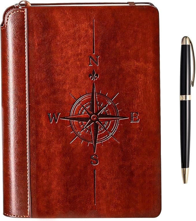SETTINI® Lined Journal - Compass Journal for Writing Gift Set - Hardcover Vegan Leather, Includes Luxury Pen in a Unique Pen Holder, 192 Pages, A5, Birthday Gift, Journal for Men & Women