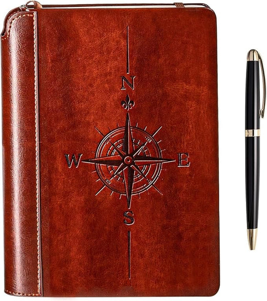 SETTINI® Lined Journal - Compass Journal for Writing Gift Set - Hardcover Vegan Leather, Includes Luxury Pen in a Unique Pen Holder, 192 Pages, A5, Birthday Gift, Journal for Men & Women