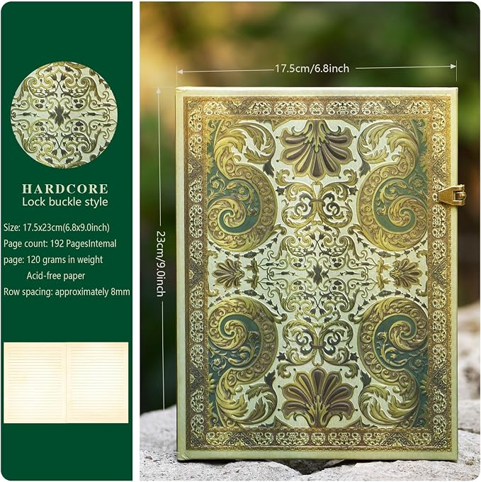 Vintage 3D Gilded Reverie Hardcover Journal - 192 Lined Pages w/Envelope Pocket - Luxury Travel Diary & Keepsake Notebook for Cherished Moments