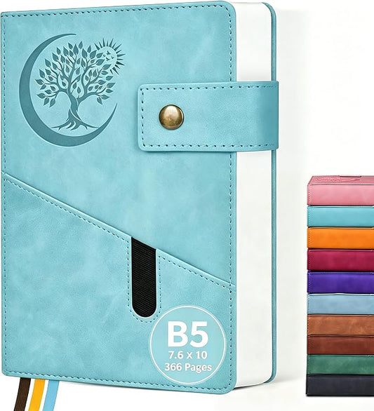 PAIBAS 7.6 x 10 Lined Notebook Journal 366 Pages Leather Journal for Men | Large notebook B5 journal with 100gsm lined notebook paper college ruled, 3 ribbon bookmarks, cover pocket & brass snap.