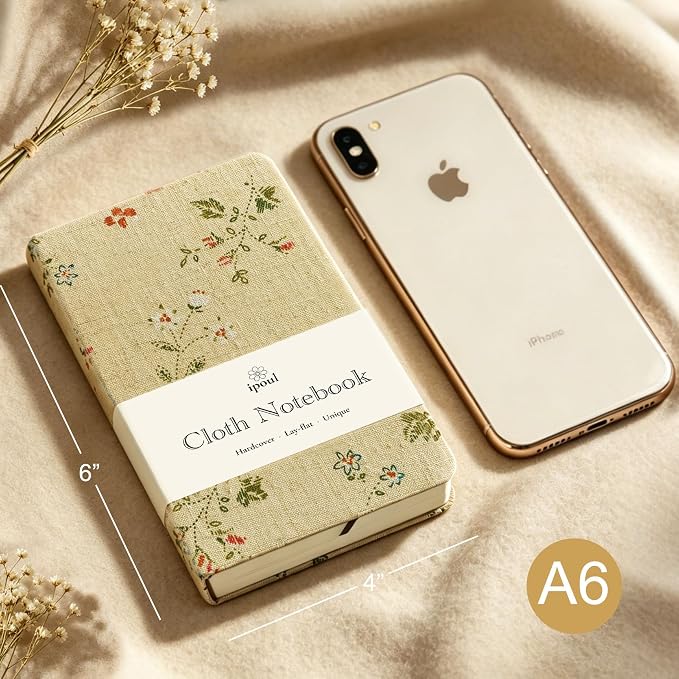Pocket Notebook, Floral Linen Journal, Similar Embroidered, Notebooks 4x6, Lay Flat Sketchbook, A6 Notebook, Hardcover, Lined & Unlined Notebook, Apricot