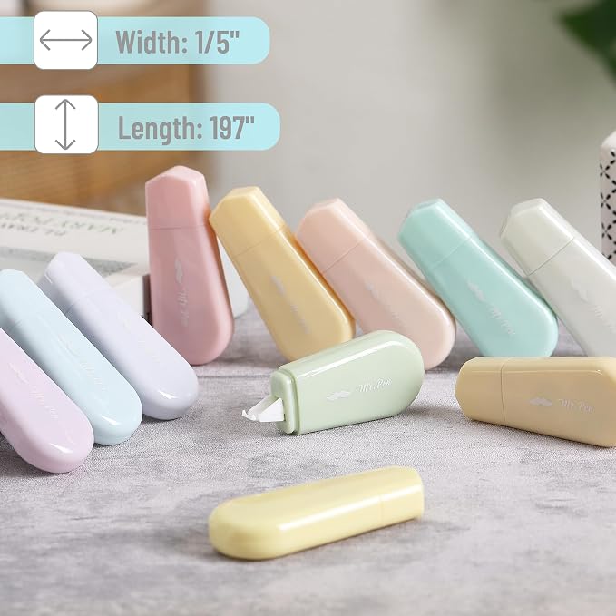 Mr. Pen- Aesthetic Correction Tape Bulk, 0.2" x 197", 12 pcs, Pastel Colors | Cute Correction Tapes for Quick Corrections, Office and School Supplies