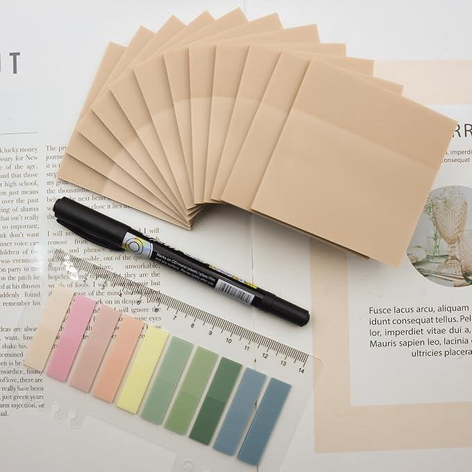 800Pcs Transparent Sticky Notes, Morandi Light Gray Clear Sticky Notes, 3"x3" Waterproof Translucent Sticky Note Pads, Index Tabs, Clear Post it Notes for Bible Study, See Through Sticky Notes
