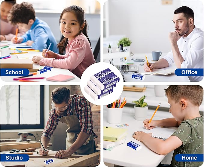 6 Pack Pencil Erasers, Large White Erasers for School, Art Erasers for Kids Drawing Bulk