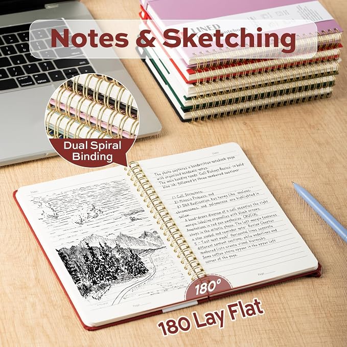 deli 3 Pack Lined Spiral Journal Notebook, 160 Pages, A5 (5.5"x8") Hardcover Writing Notebook, College Ruled Spiral Bound Journal for Women & Men - Perfect for Work, School, Office & Note Taking