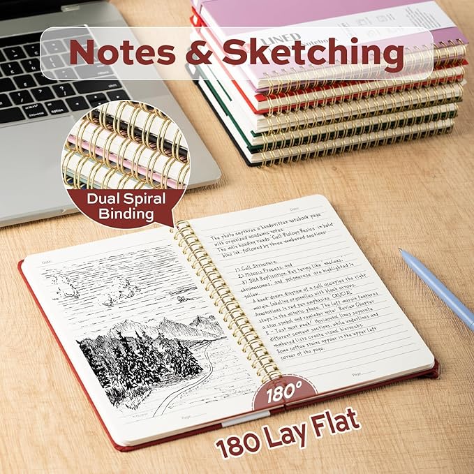 deli 3 Pack Lined Spiral Journal Notebook, 160 Pages, A5 (5.5"x8") Hardcover Writing Notebook, College Ruled Spiral Bound Journal for Women & Men - Perfect for Work, School, Office & Note Taking