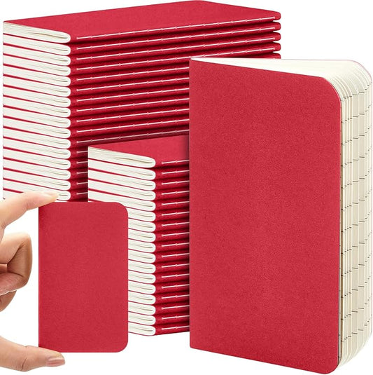 Outus 36 Pcs Pocket Notebook Mini Journal 2.5" x 4" Kraft Paper Mini Notepad Bulk Softcover Pocket Notepad Memo Diary Subject Notebooks for Student Travel School (Red,Blank Cover)