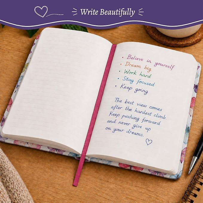 WORLD TRAVELER Eccolo A5 Hardbound Journal Notebook 256 Ivory Lined Pages | Sturdy Flexible Hardcover, 80GSM Acid-Free Ivory Pages, Smyth-Sewn Lay-Flat Binding, Ribbon Bookmark