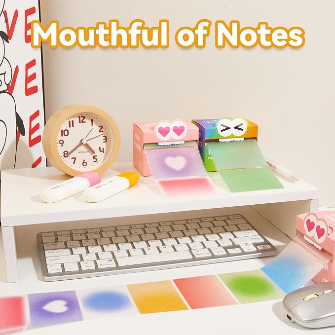 Monster Sticky Notes – Glittery Semi-Transparent Full-Adhesive Sticker Notes with Cute Monster Box, 105 Sheets for School Supplies, Office Products, Journaling, Scrapbooking & Labels （Rainbow）