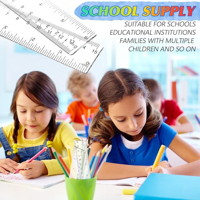 EBOOT 2 Pcs Acrylic Rulers Clear Plastic Rulers Straight Shatterproof Transparent Ruler Measuring Tools with Inch and Centimeter Accuracy for Back to School Supplies Class Office Crafts (6 Inch)