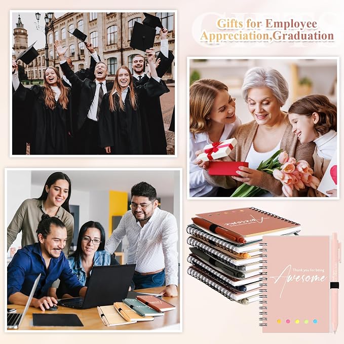 Chuangdi 20 Sets Back to School Teacher Gifts Bulk Inspirational Spiral Notebook with Sticky Note Motivational Pen Appreciation Gifts for Employee Team Staff Coworker (Classic,Vivid)
