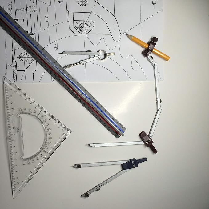 NEWSOURCE Metal Geometry Drawing Compass Drafting Kit, Engineering & Architecture School Tool Set with Set Square, Protractor, Erasing Shield and More, Net Weight 8.5Oz