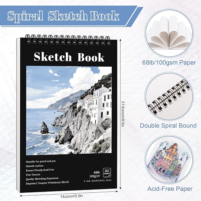 4 Pack Small Sketch Books, 5.5 x 8.5 Inch Mini Sketchbook, 68lb/100gsm Spiral Bound Small Sketch Pad, Acid Free Art Supplies Drawing Painting Sketchbook for Beginners, Artists (Black)