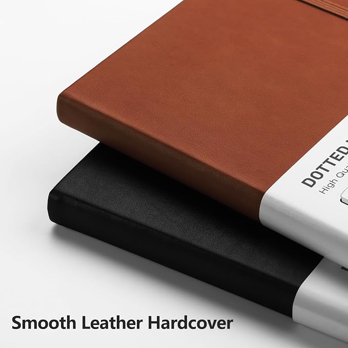 RETTACY Dotted Journal Notebook, 192 Pages, A5 Medium Size (5.7'' x 8.3'') | Leather Hardcover, 100 GSM Thick Paper, for Journaling, Planning, Tracking (Black)