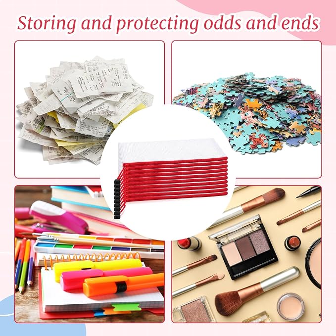 Zhehao 200 Pieces A6 Mesh Zipper Pouch Bulk Mesh Bags with Zipper Waterproof Small Pencil Pouches for Office Supplies Organization 9.4 x 4.5 Inches(Red)