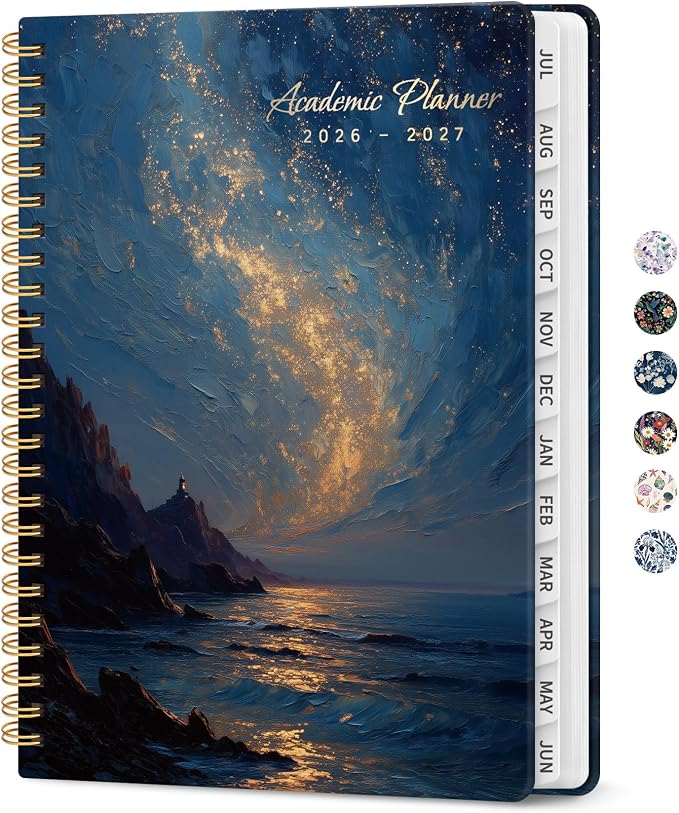 Planner 2026-2027, Academic Year Monthly and Weekly Calendar Planner, Jul 2026 - Jun 2027, Hardcover Teacher Student Planning Agenda book with Tabs, Perfect for School Office Supplies, 6.3" x 8.5" - Golden Tide