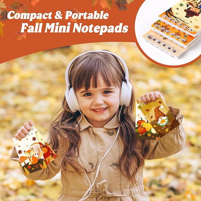 24Packs Fall Mini Notepads Thanksgiving Pumpkin Maple Leaves Spiral Notebooks Pocket Journal Memo Pads for Hello Autumn Seasonal Holiday Party Favors Gift Goodie Bag Stuffers School Classroom Rewards