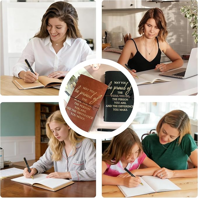 Employee Appreciation Gifts, A6 Leather Journal Notebook and Inspirational Ballpoint Pen Sets, Thank You Gifts Bulk for Coworker Teacher Nurse, Black
