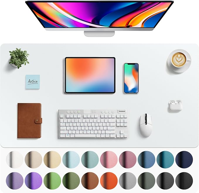 Aothia Faux Leather Desk Mat - Large Mouse Pad, Non-Slip PU Leather Blotter, Waterproof Writing Surface for Office and Home (Barely Grey, 40" x 24")