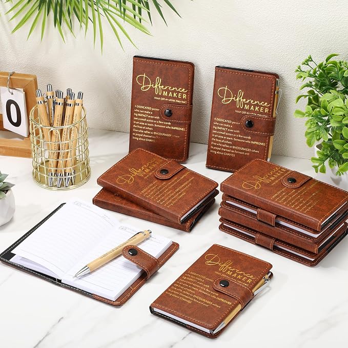 Honoson 20 Sets Difference Maker First Day of School Gifts Bulk Motivational Notebooks with Bamboo Pen Employee Appreciation Gifts for Coworker Team Staff Boss Welcome Gift