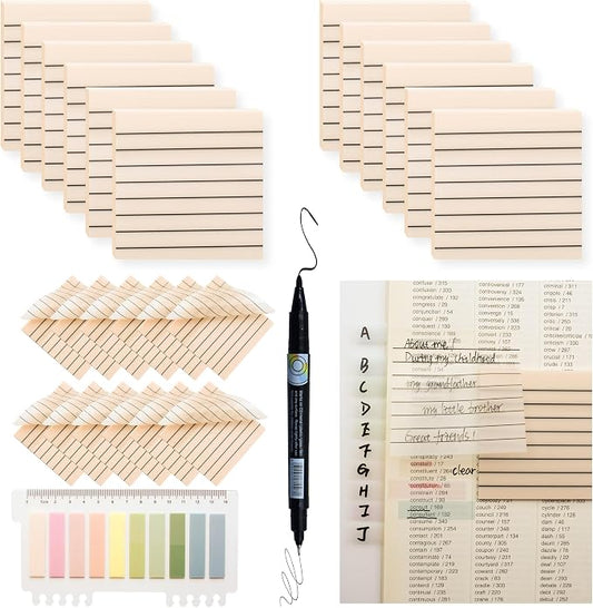 800Pcs Transparent Sticky Notes, Light Yellow Clear Sticky Notes with Lined, 3"x3" Waterproof Translucent Sticky Note Pads, Index Tabs, Clear Post it Notes for Bible Study, See Through Sticky Notes