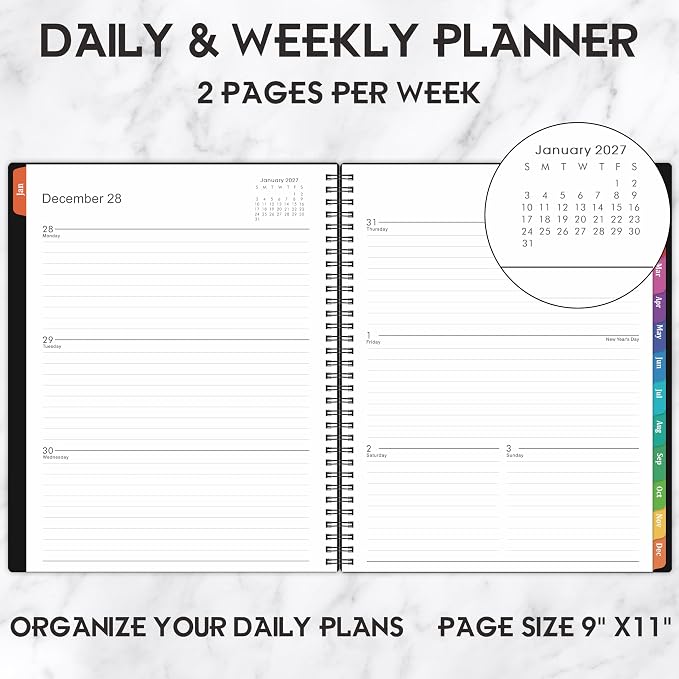 2027 Planner-2027 Weekly and Monthly Planner, 9" x 11", Jan. 2027-Dec. 2027 | Storage Pocket, Daily Agenda Book, College Organizer Notebook, Teacher Student Planning Book with Tabs, Enterprise