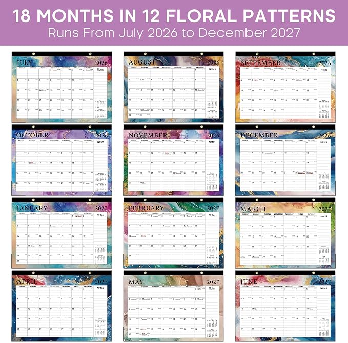 3 Pack of Desk Calendar 2026-2027, 18-Month Calendar Runs from July 2026 to December 2027, Large 17" x 12" Monthly Desktop & Wall Calendar for Home & Office - Gilded Elegance